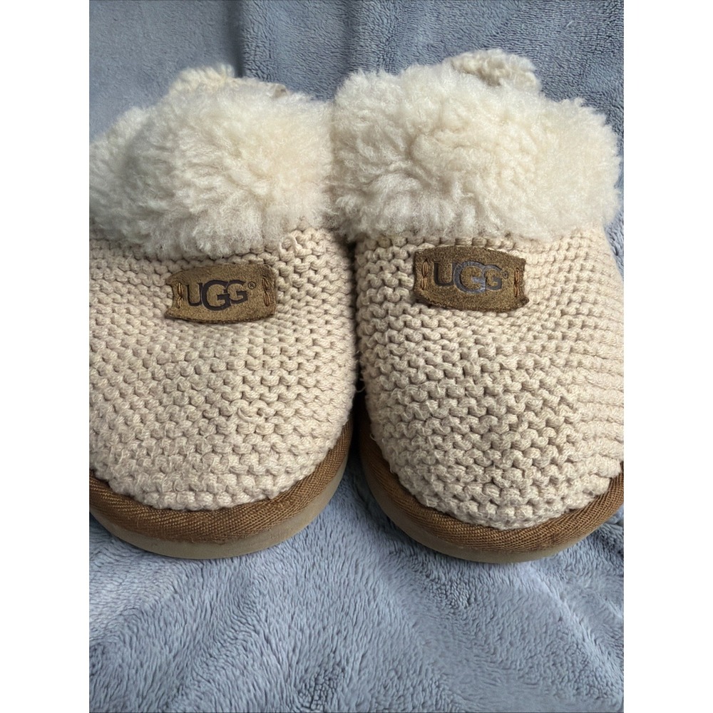 UGG Womens Cream Beige Knit Round Toe Slip On Mule Slippers Size US 9 1095116